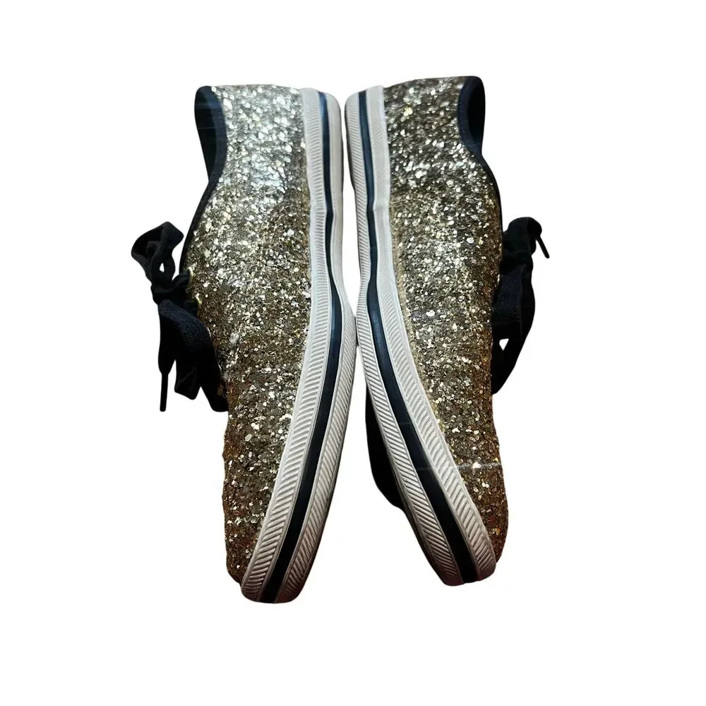 Kate Spade x Keds Champion Gold Glitter Sneakers Black Trim | Size 7